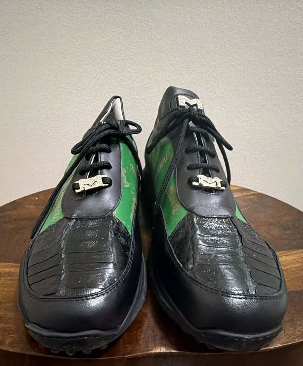 Mauri 8900 Green and Black Genuine Hornback Crocodile and Calfskin Sneakers